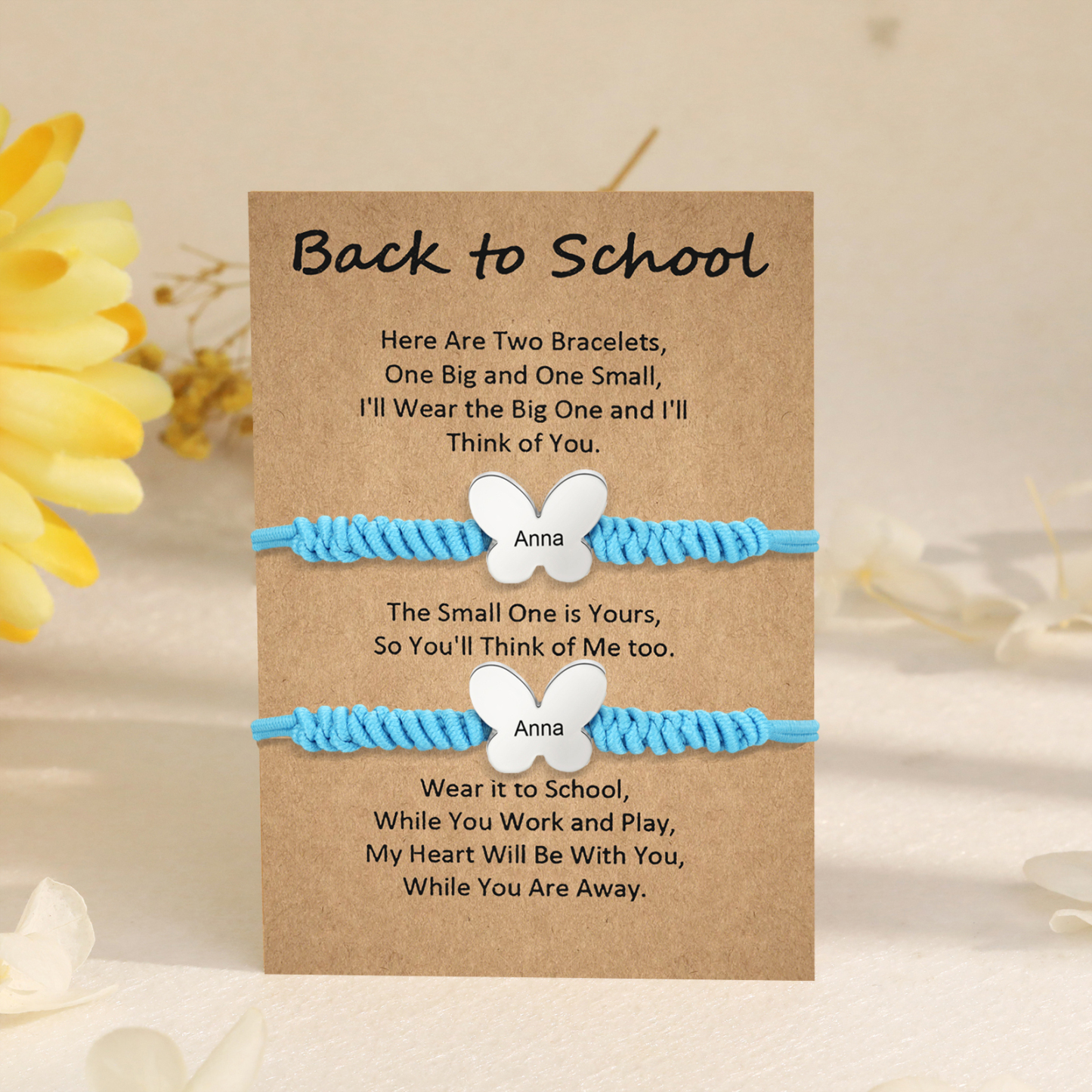 Personalized Name Braided Elastic Rope Stainless Steel Butterfly Bracelet, A Back-To-School Gift For Daughter