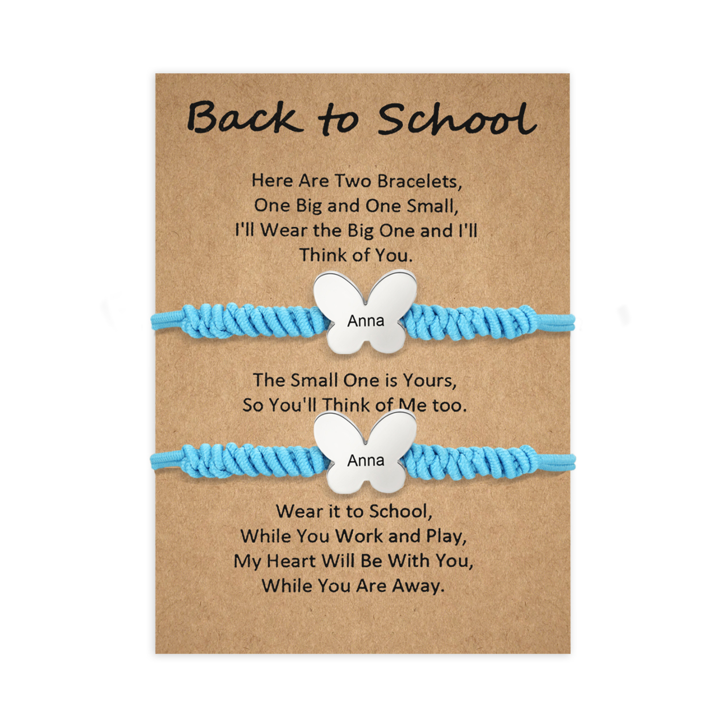 Personalized Name Braided Elastic Rope Stainless Steel Butterfly Bracelet, A Back-To-School Gift For Daughter