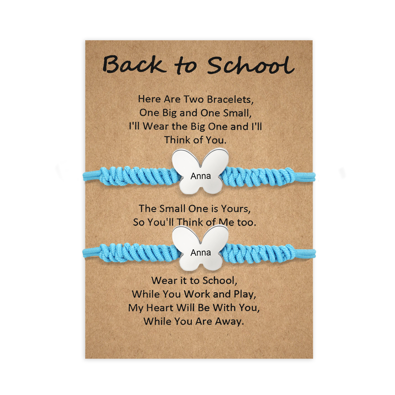 Personalized Name Braided Elastic Rope Stainless Steel Butterfly Bracelet, A Back-To-School Gift For Daughter