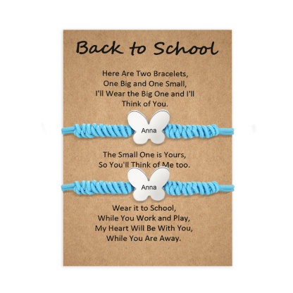 Personalized Name Braided Elastic Rope Stainless Steel Butterfly Bracelet, A Back-To-School Gift For Daughter