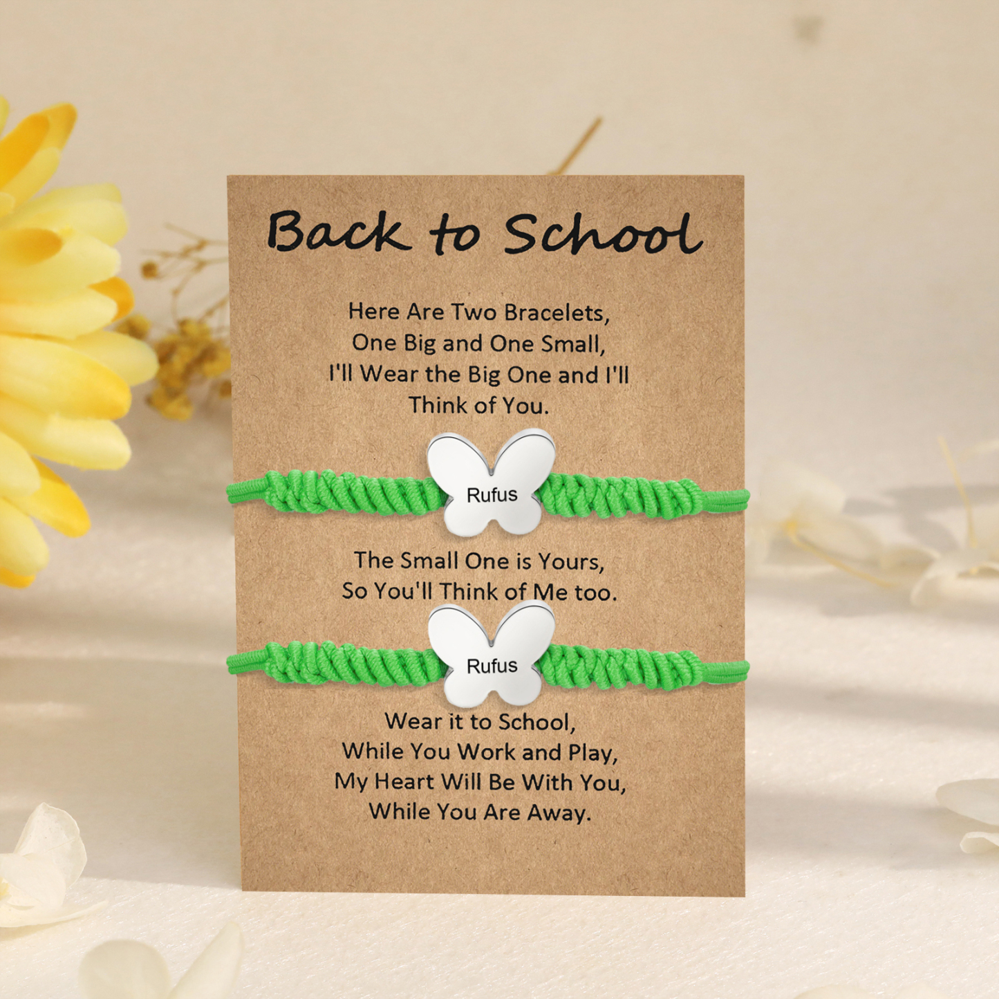 Personalized Name Braided Elastic Rope Stainless Steel Butterfly Bracelet, A Back-To-School Gift For Daughter