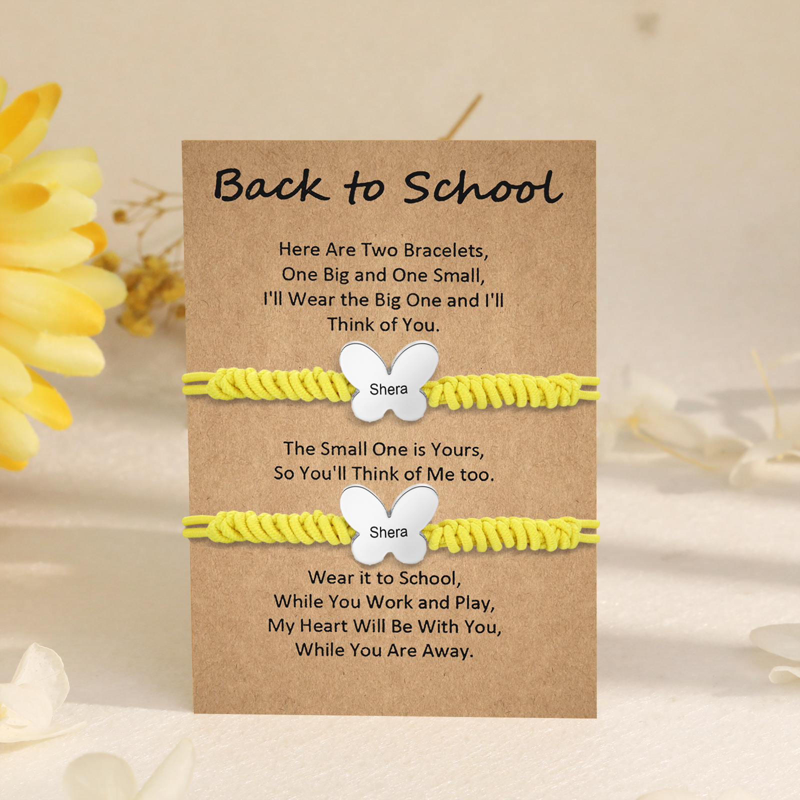 Personalized Name Braided Elastic Rope Stainless Steel Butterfly Bracelet, A Back-To-School Gift For Daughter