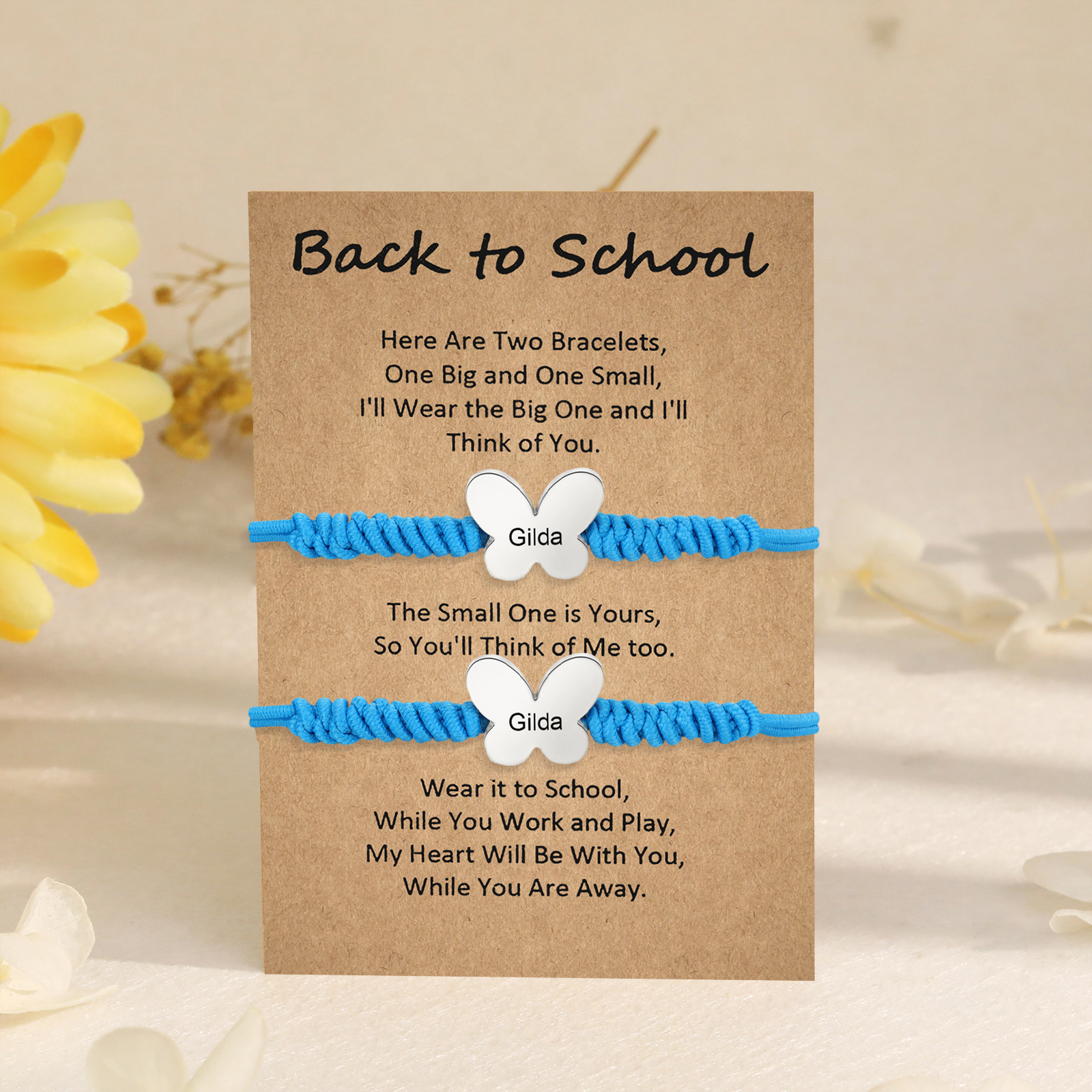 Personalized Name Braided Elastic Rope Stainless Steel Butterfly Bracelet, A Back-To-School Gift For Daughter