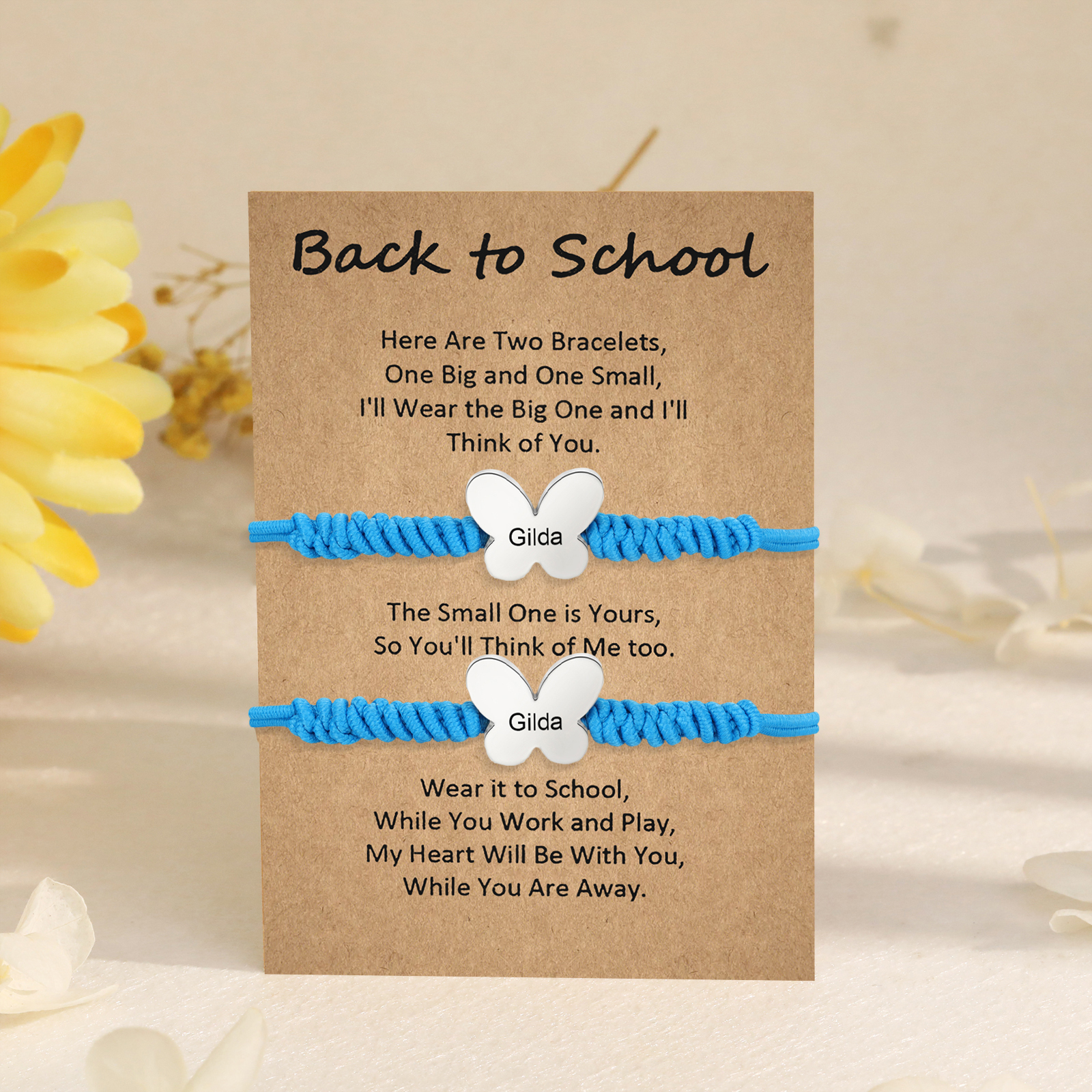 Personalized Name Braided Elastic Rope Stainless Steel Butterfly Bracelet, A Back-To-School Gift For Daughter