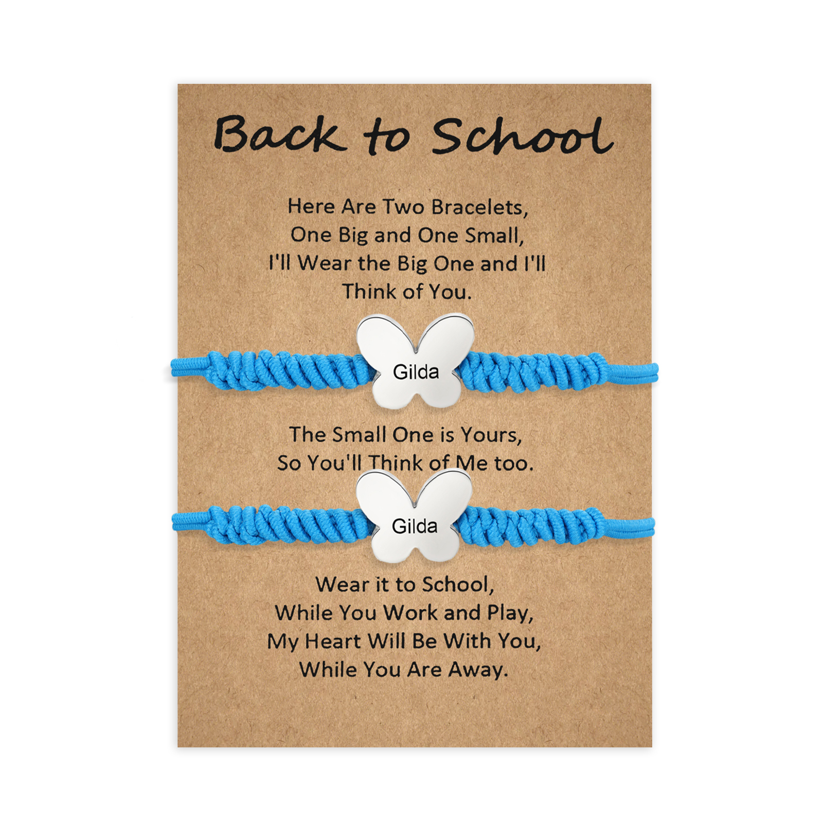 Personalized Name Braided Elastic Rope Stainless Steel Butterfly Bracelet, A Back-To-School Gift For Daughter