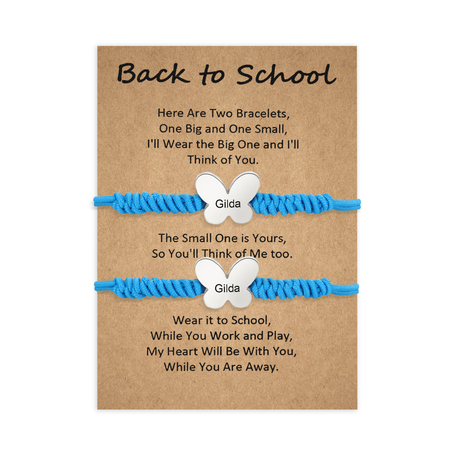 Personalized Name Braided Elastic Rope Stainless Steel Butterfly Bracelet, A Back-To-School Gift For Daughter