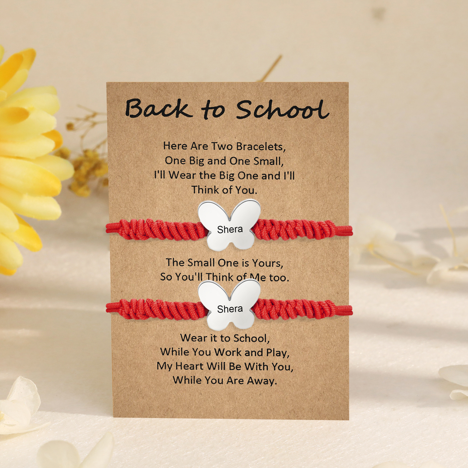 Personalized Name Braided Elastic Rope Stainless Steel Butterfly Bracelet, A Back-To-School Gift For Daughter