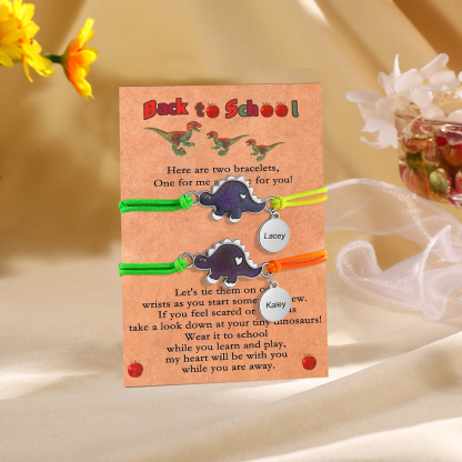 Personalized Name Elastic String Stainless Steel Dinosaur Bracelet, A Good Start-Of-School Gift For Daughter/Son