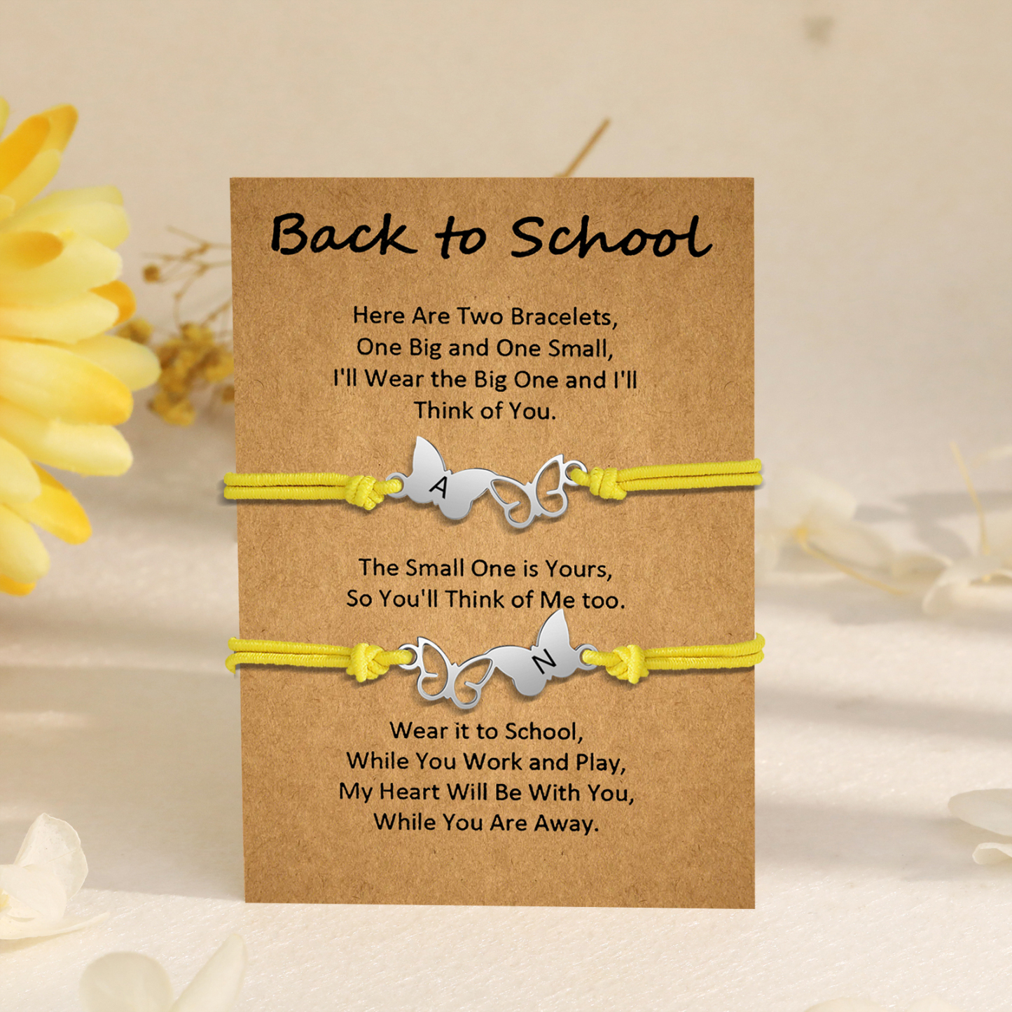 Personalized Name Elastic String Stainless Steel Butterfly Bracelet, A Back-To-School Gift For Daughter