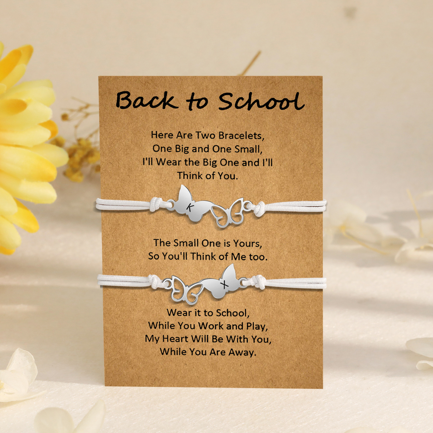 Personalized Name Elastic String Stainless Steel Butterfly Bracelet, A Back-To-School Gift For Daughter