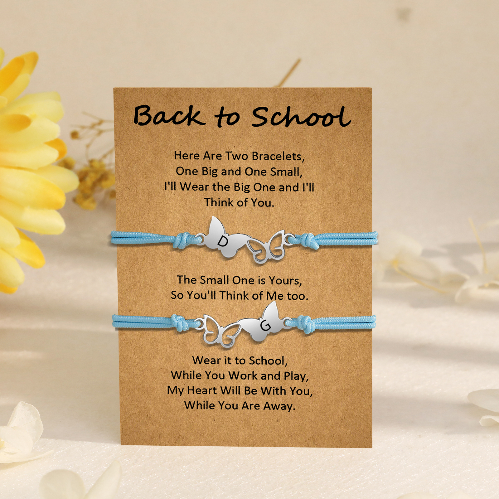 Personalized Name Elastic String Stainless Steel Butterfly Bracelet, A Back-To-School Gift For Daughter