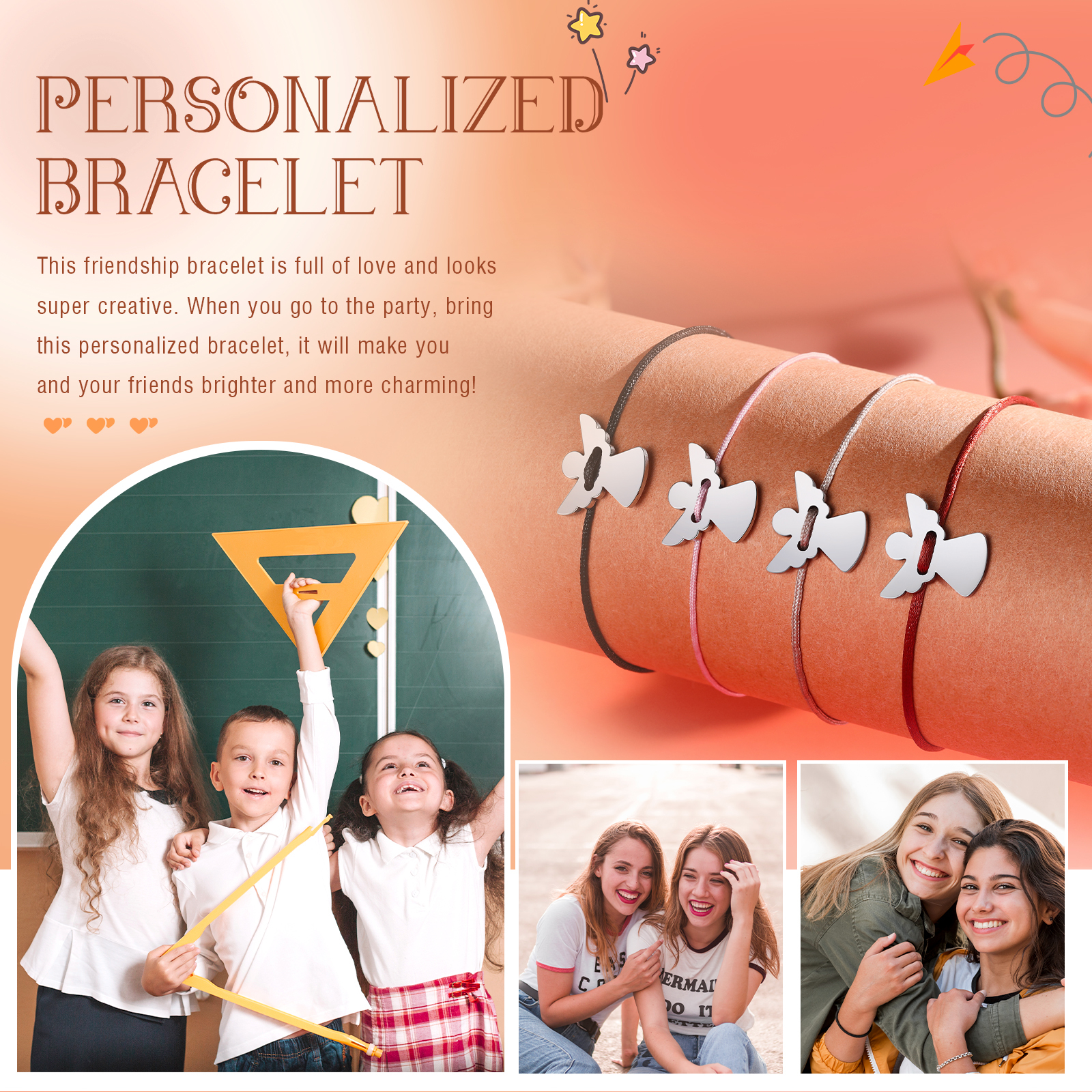 2 Pcs Guardian Angel Bracelet Stainless Steel Braided Bracelet Back to School Gift for Kids