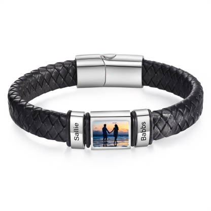 Personalised Bracelet with Custom 2 Names & Family Photo Christmas Gift for Him | Jessmade 