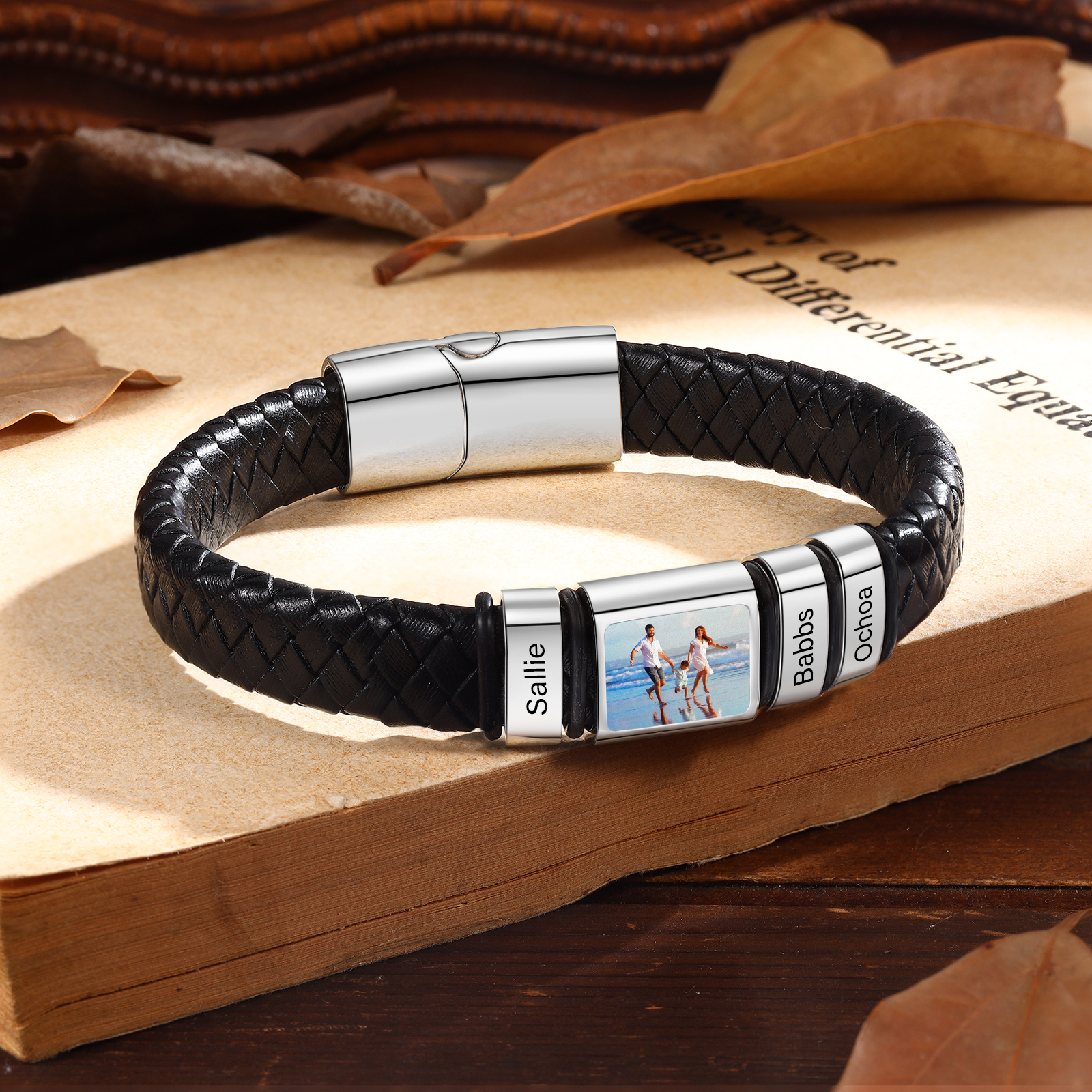 Personalised Bracelet with Custom 3 Names & Family Photo Christmas Gift for Him | Jessmade 