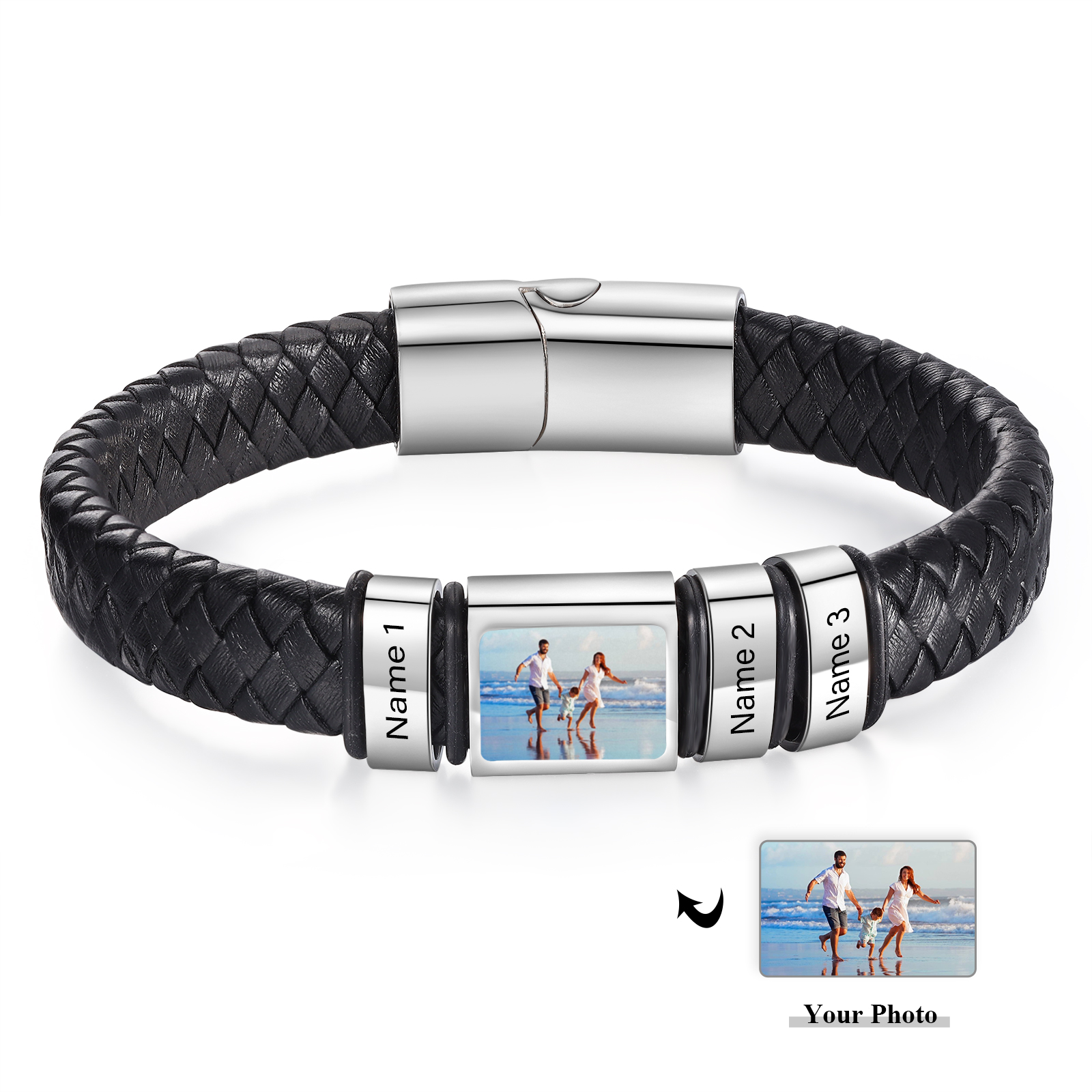 Personalised Bracelet with Custom 3 Names & Family Photo Christmas Gift for Him | Jessmade 