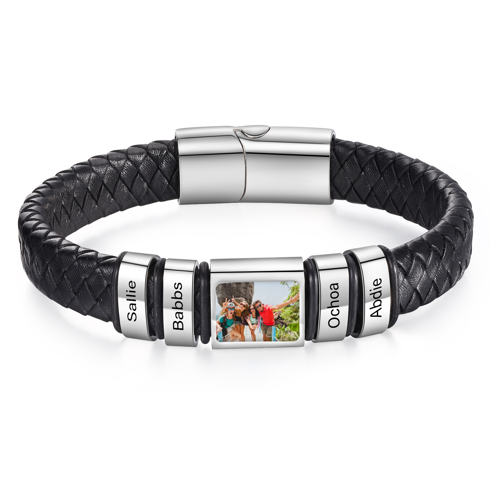 Personalised Bracelet with Custom 4 Names & Family Photo Christmas Gift for Him | Jessmade 