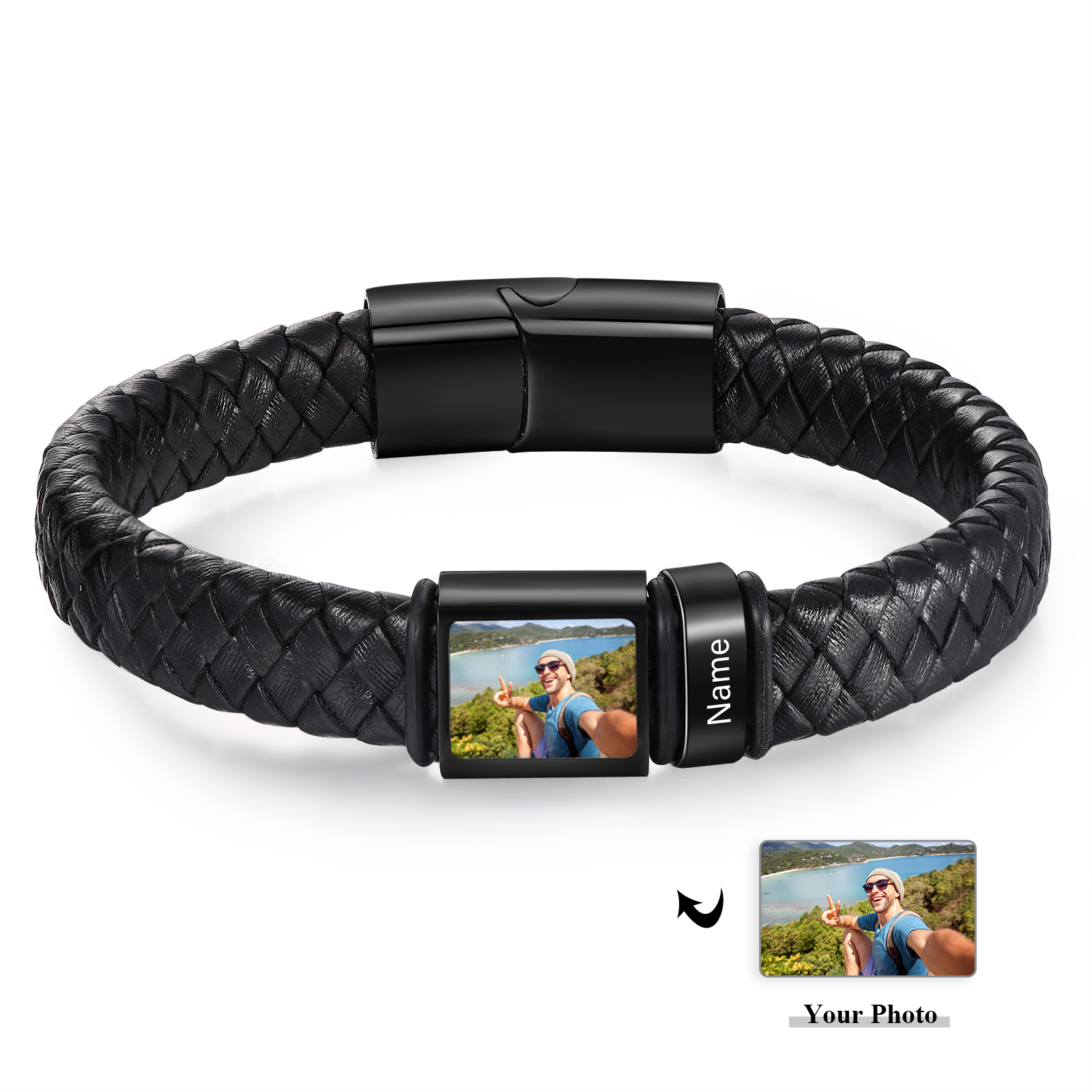 Personalised Bracelet with Custom 1 Name & Family Photo Christmas Gift for Him | Jessmade 
