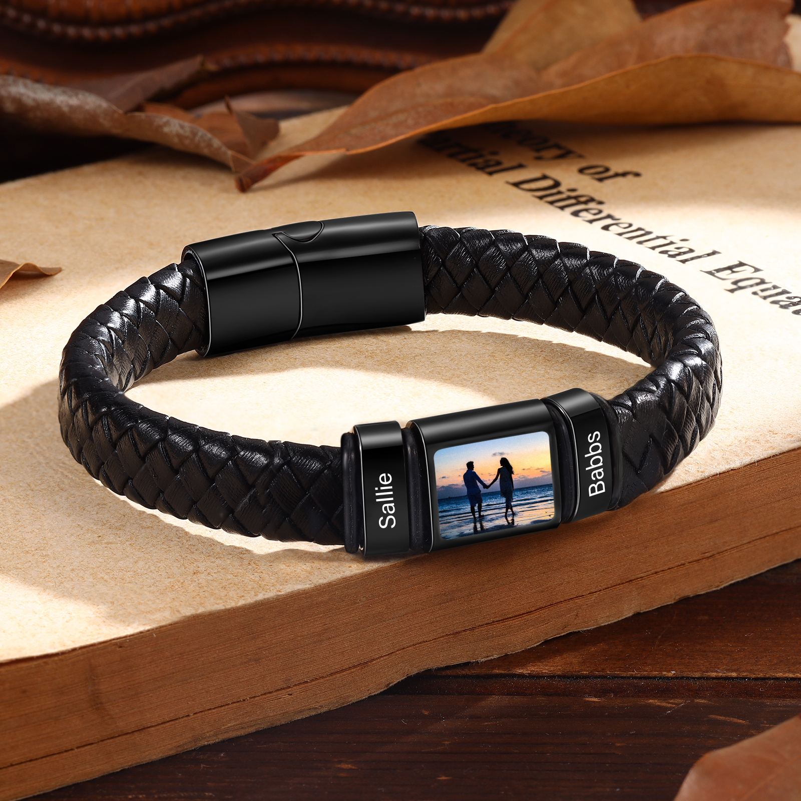 Personalised Bracelet with Custom 2 Names & Family Photo Christmas Gift for Him | Jessmade 
