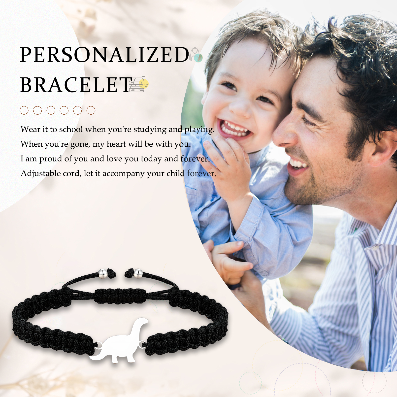 Dinosaur Bracelet Cute Cartoon Dinosaur Beaded Bracelet Adjustable Back to School Gift for Son