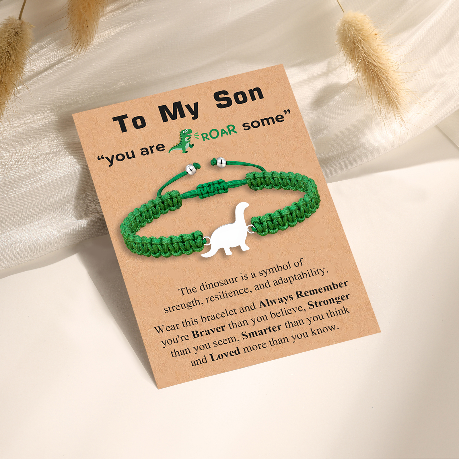Dinosaur Bracelet Cute Cartoon Dinosaur Beaded Bracelet Adjustable Back to School Gift for Son