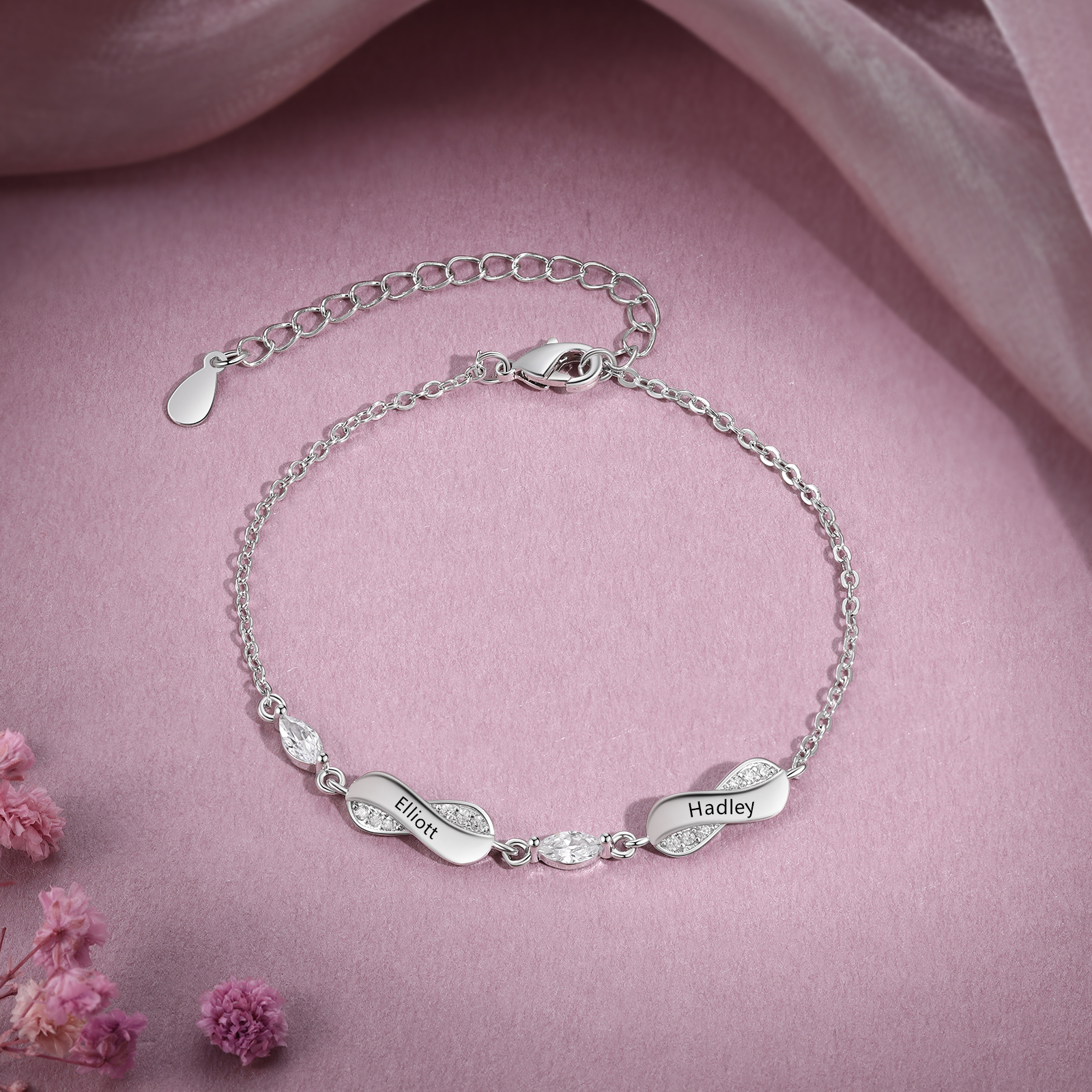Personalised Elegant Name Bracelet with Crystal Accents – Custom 2 Names Jewelry Gift for Her | Jessemade