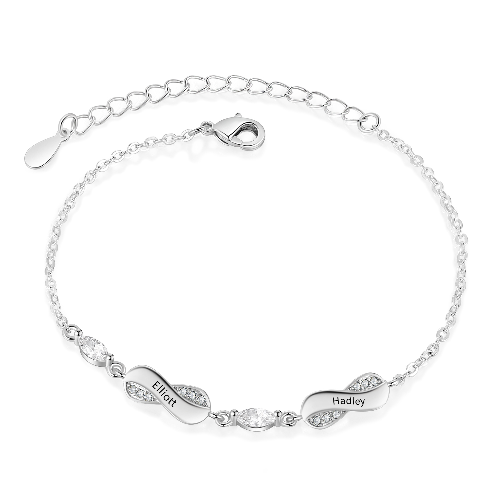 Personalised Elegant Name Bracelet with Crystal Accents – Custom 2 Names Jewelry Gift for Her | Jessemade