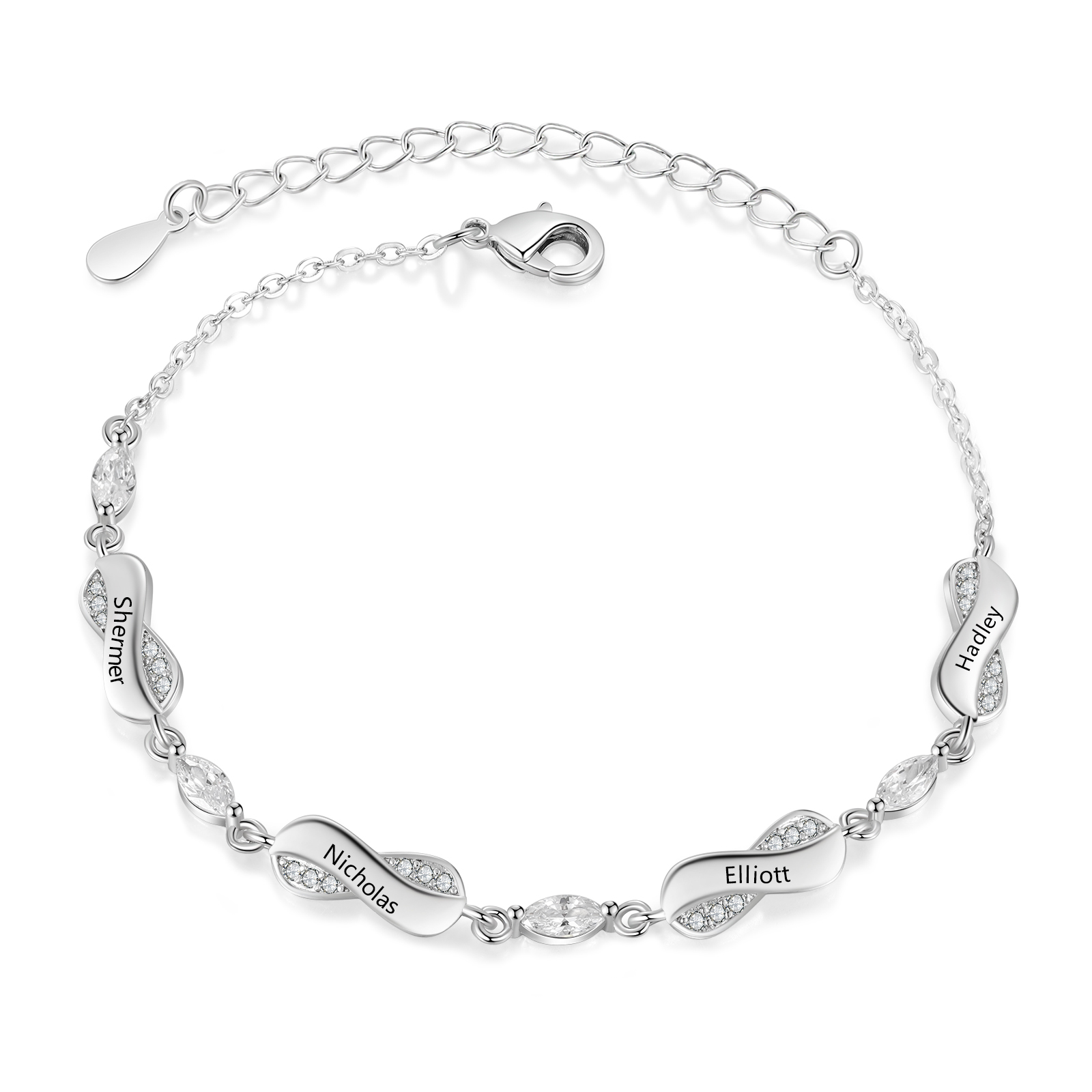 Personalised Silver Bracelet with 1–5 Engraved Names