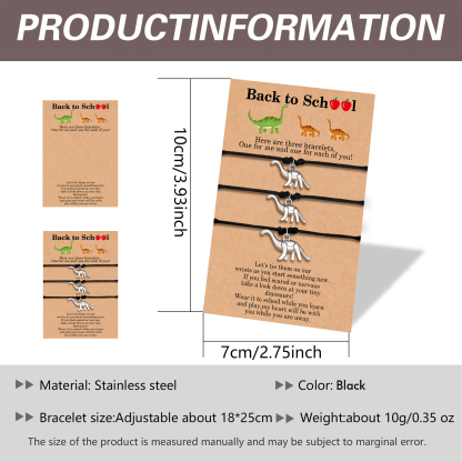 3Pcs Dinosaur Bracelets Stainless Steel Braided Bracelets Back To School Gift For Kids