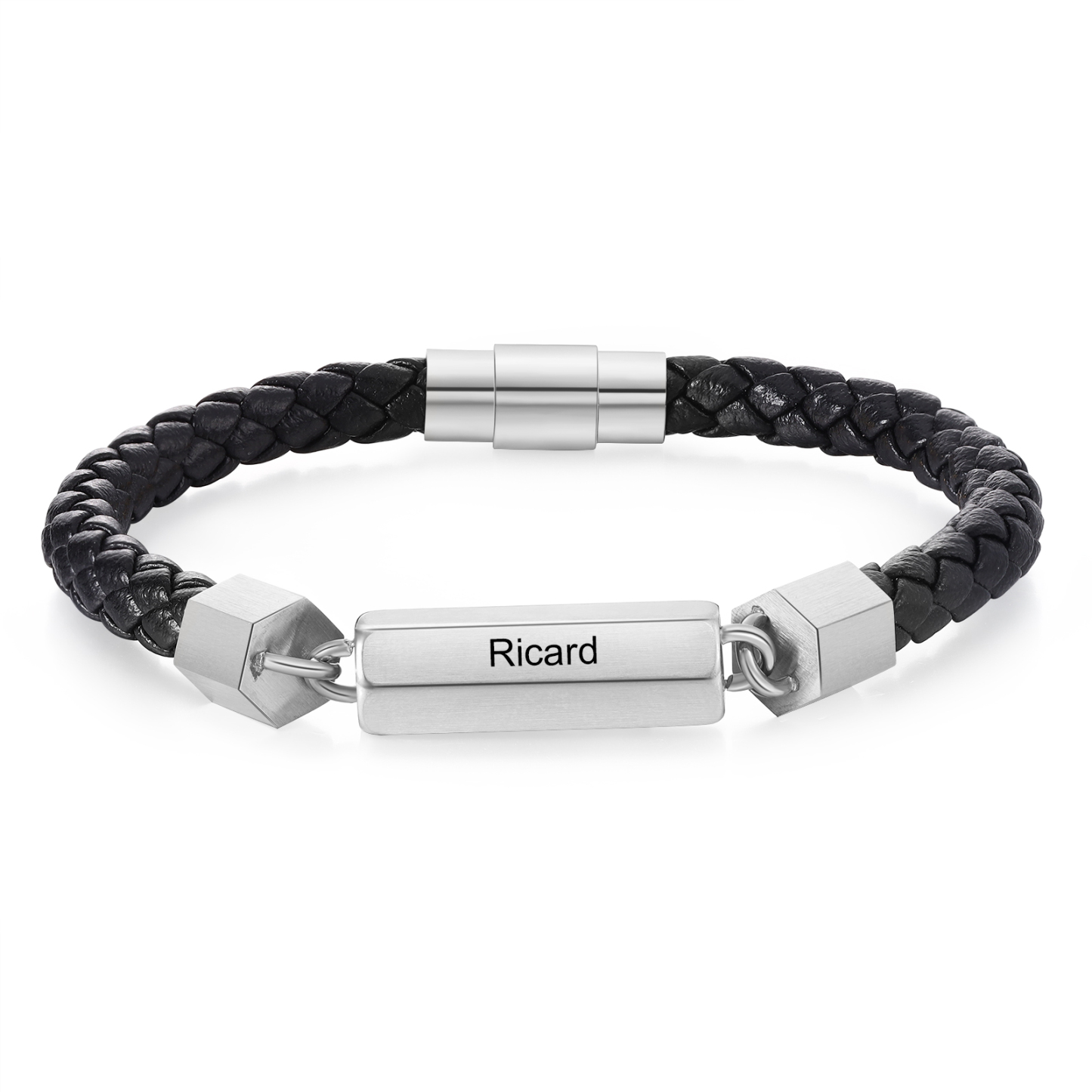 Personalised Men's Bracelet Custom 1 Name Leather 6-sided Bracelet for Him | Jessmade