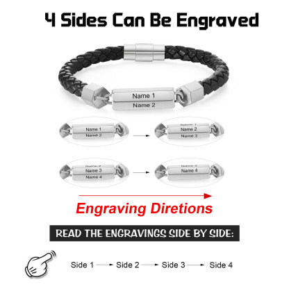 Personalised Men's Bracelet Custom 4 Names Leather 6-sided Bracelet for Him | Jessmade