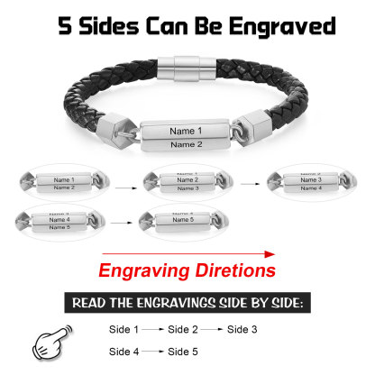 Personalised Men's Bracelet Custom 5 Names Leather 6-sided Bracelet for Him | Jessmade