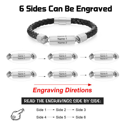 Personalised Men's Bracelet Custom 6 Names Leather 6-sided Bracelet for Him | Jessmade