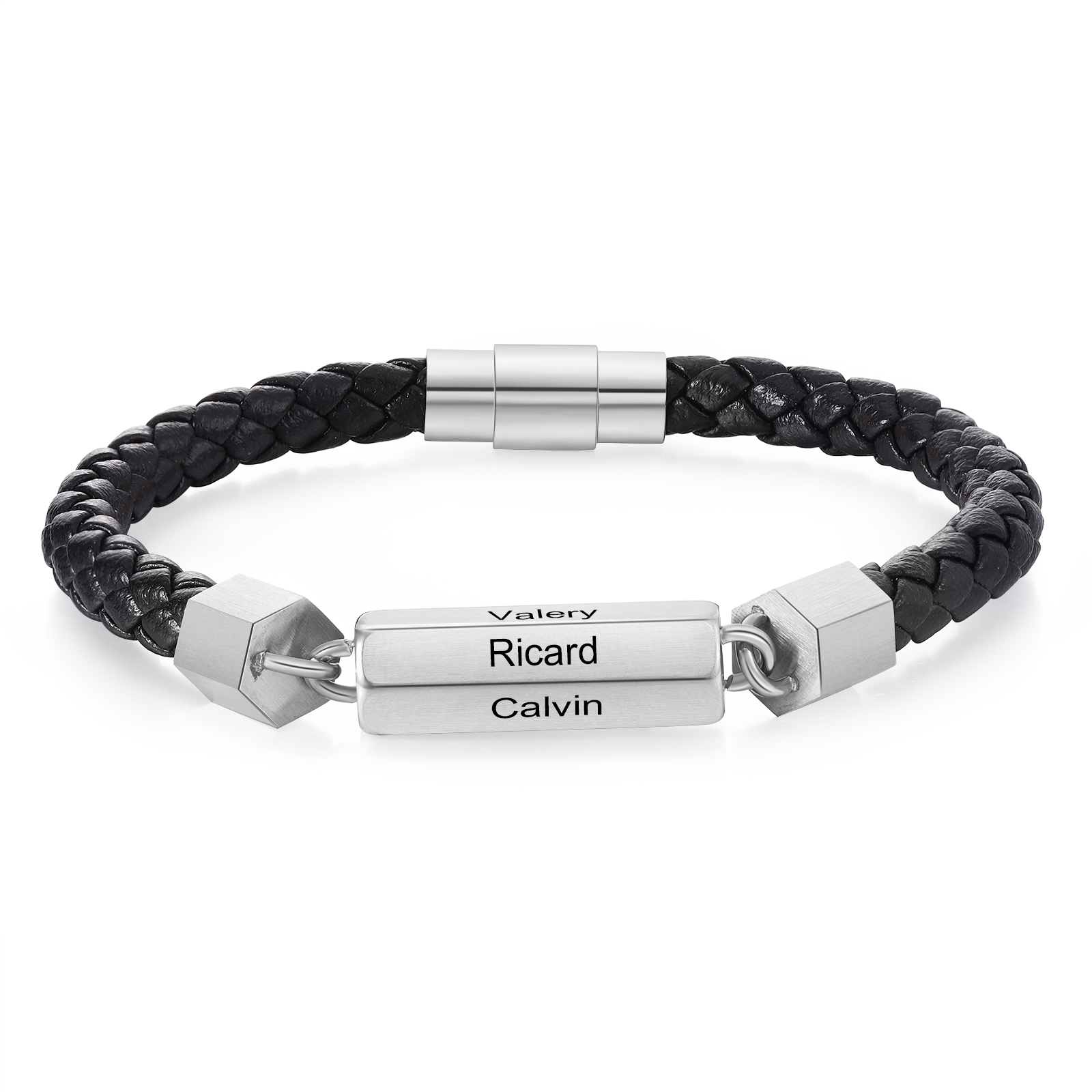 Personalised Men's Bracelet Custom 6 Names Leather 6-sided Bracelet for Him | Jessmade