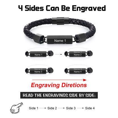 Personalised Men's Bracelet Custom 4 Names Leather 6-sided Bracelet for Him | Jessmade