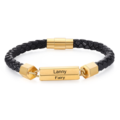 Personalised Men's Bracelet Custom 4 Names Leather 6-sided Bracelet for Him | Jessmade