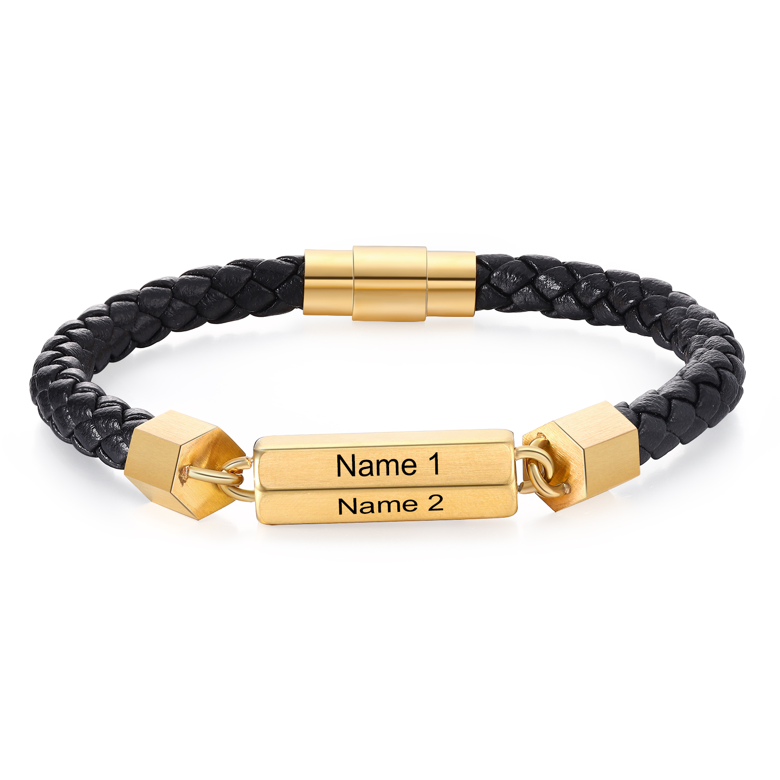 Personalised Men's Bracelet Custom 4 Names Leather 6-sided Bracelet for Him | Jessmade