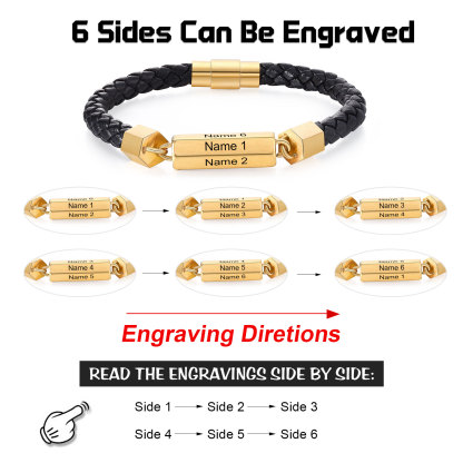 Personalised Men's Bracelet Custom 6 Names Leather 6-sided Bracelet for Him | Jessmade