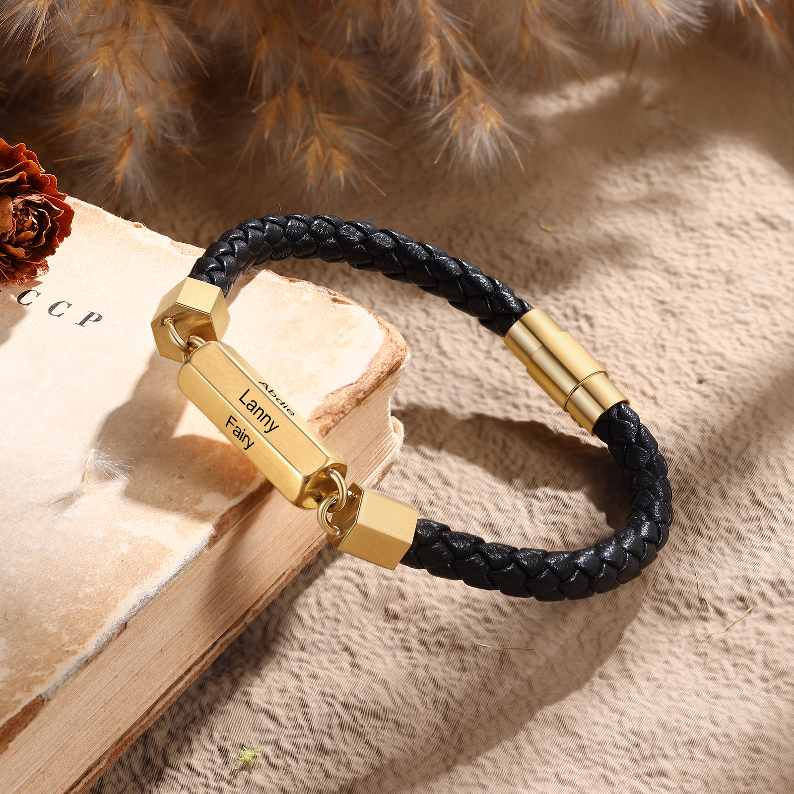 Personalised Men's Bracelet Custom 6 Names Leather 6-sided Bracelet for Him | Jessmade