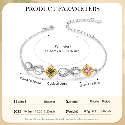 Personalised Birthstone Bracelet with Custom 2 Names & 2 Birthstones Christmas Jewelry Gift for Her | Jessemade