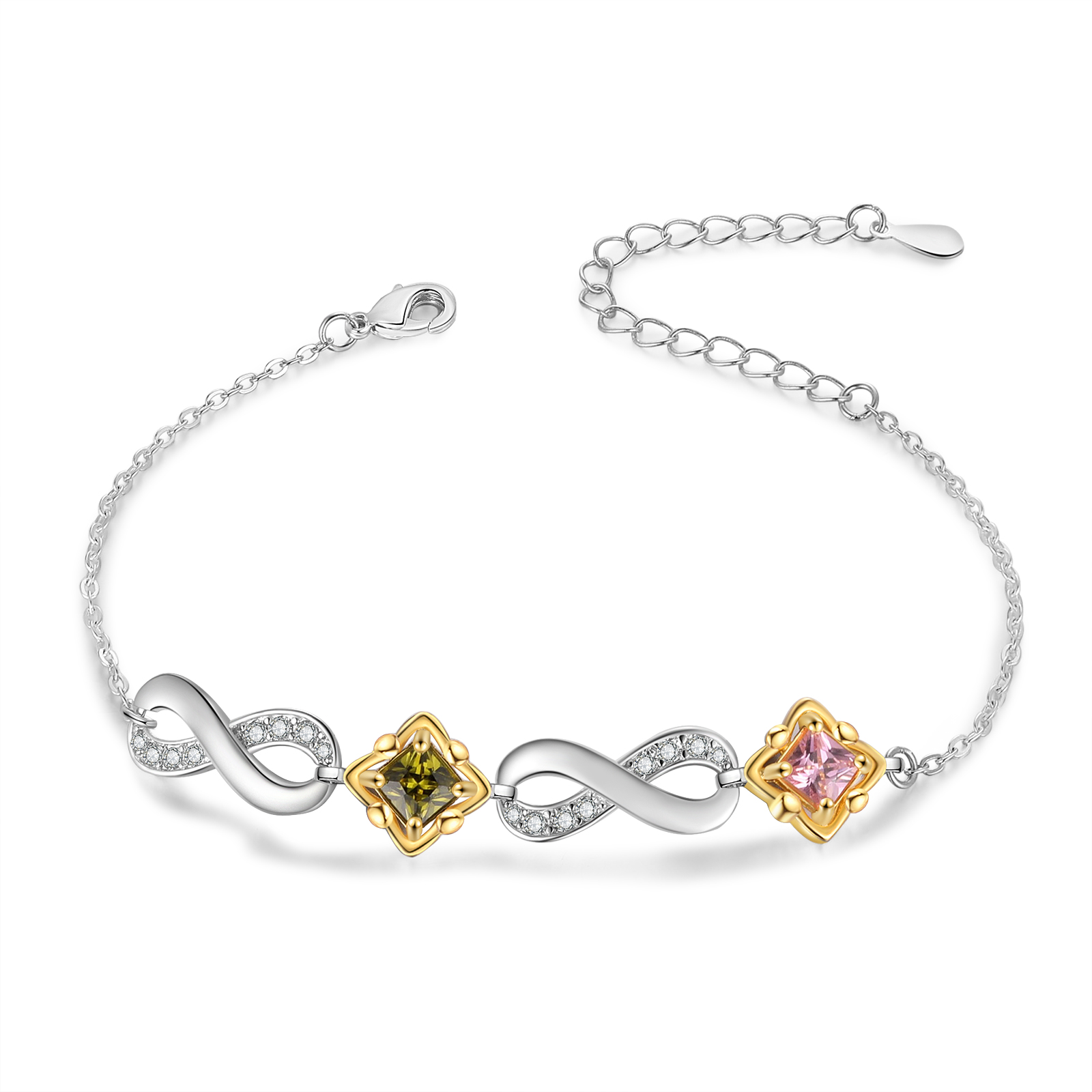 Personalised Birthstone Bracelet with Custom 2 Names & 2 Birthstones Christmas Jewelry Gift for Her | Jessemade