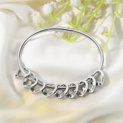Personalised Women’s Bracelet with Custom 9 Names & Birthstones Heart Bracelet Gift for Her | Jessmade