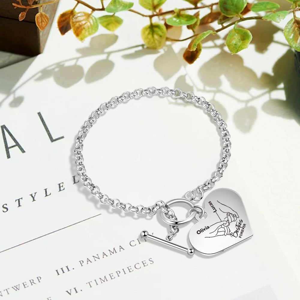 Personalized Stainless Steel Heart Bracelet – Custom 2 Names Besties Forever Gift for Best Friends | Jessemade