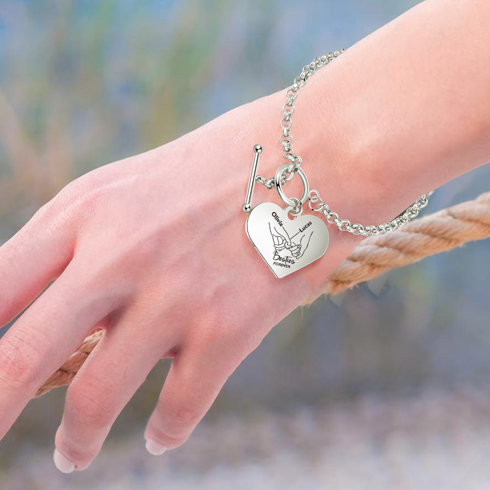 Personalized Stainless Steel Heart Bracelet – Custom 2 Names Besties Forever Gift for Best Friends | Jessemade