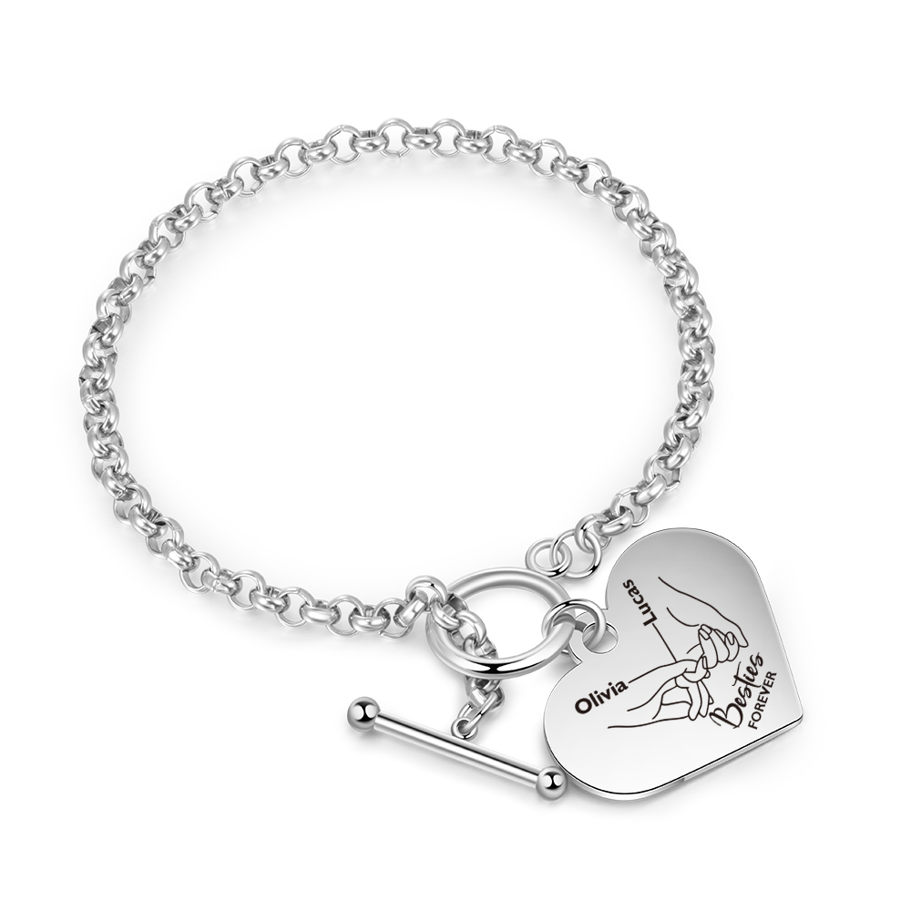 Personalized Stainless Steel Heart Bracelet – Custom 2 Names Besties Forever Gift for Best Friends | Jessemade