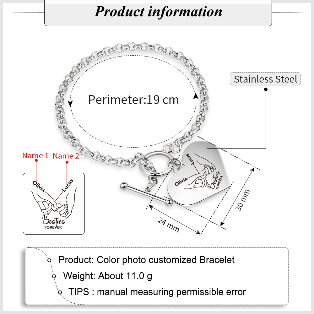 Personalized Stainless Steel Heart Bracelet – Custom 2 Names Besties Forever Gift for Best Friends | Jessemade