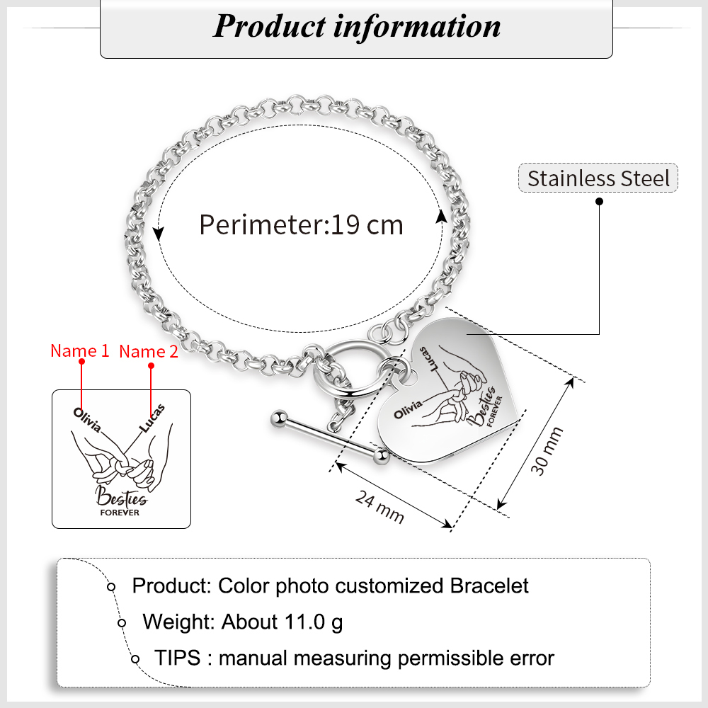 Personalized Stainless Steel Heart Bracelet – Custom 2 Names Besties Forever Gift for Best Friends | Jessemade