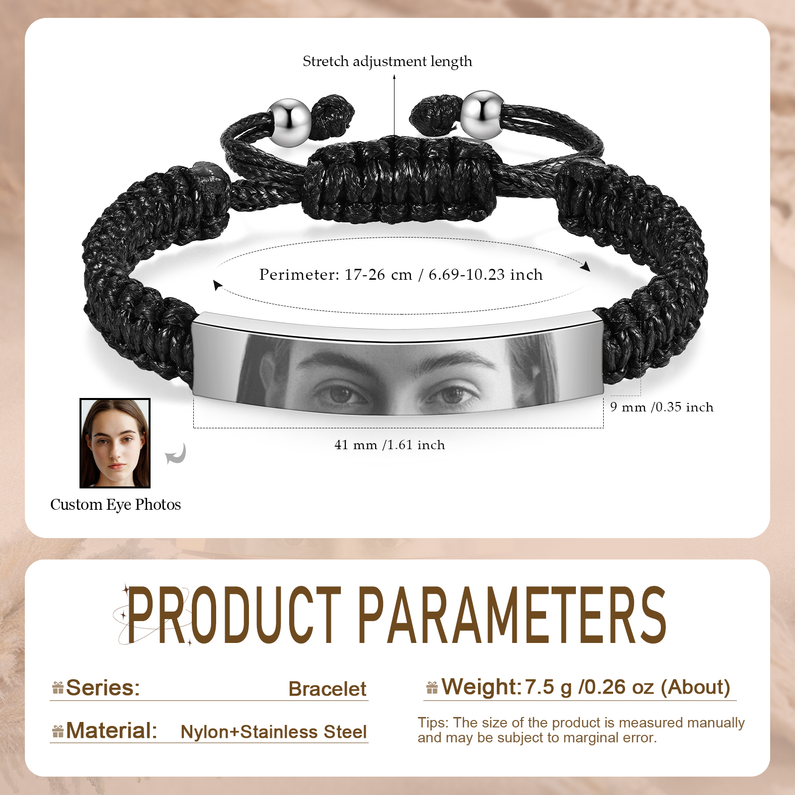 Personalised Eye Photo Bracelet - Custom Photo in Silver & Gold & Black | Christams Gift for Wife/Sister/ Daughter | Jessemade