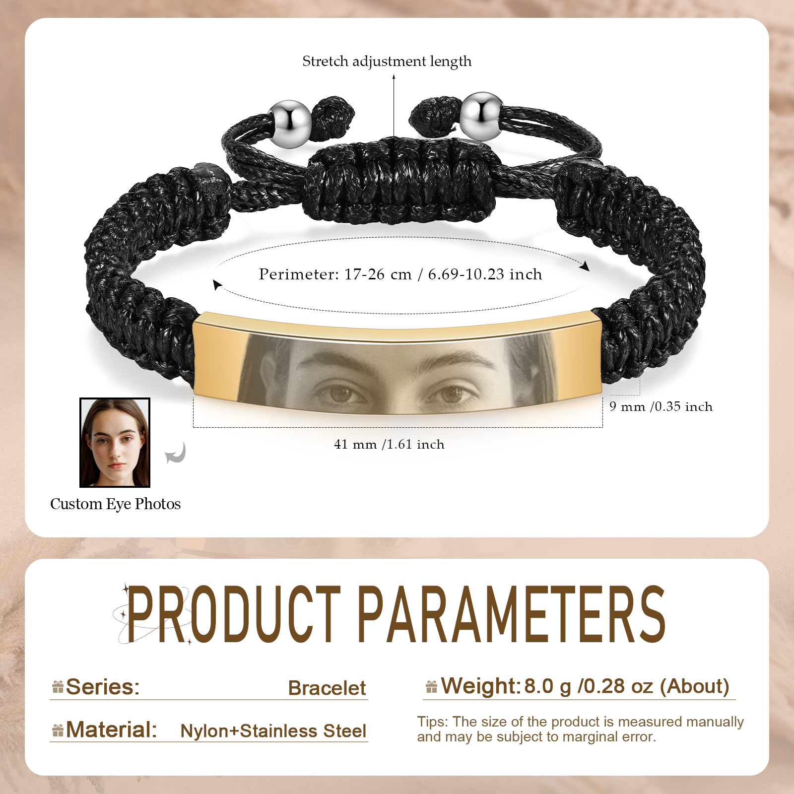 Personalised Eye Photo Bracelet - Custom Photo in Silver & Gold & Black | Christams Gift for Wife/Sister/ Daughter | Jessemade