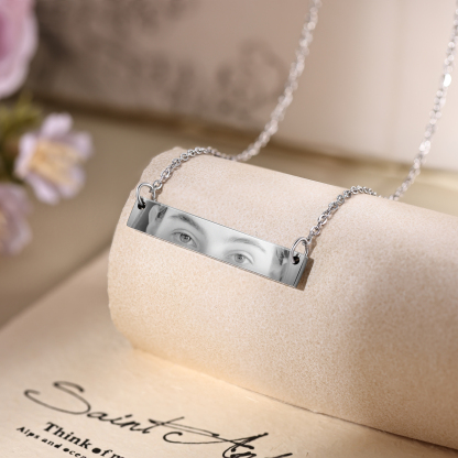Personalised Eye Necklace with Custom 1 Photo - Minimalist Rectangle Bar Design, Valentine’s Day Gifts for Couple | Jessemade