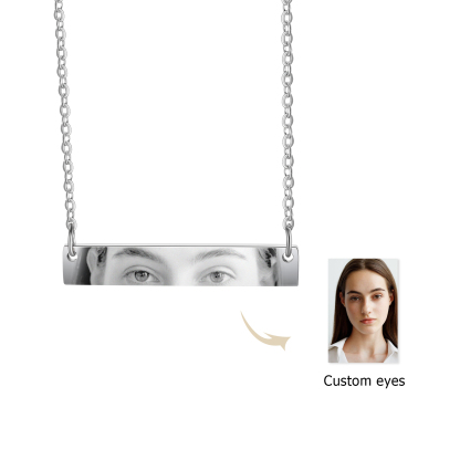 Personalised Eye Necklace with Custom 1 Photo - Minimalist Rectangle Bar Design, Valentine’s Day Gifts for Couple | Jessemade